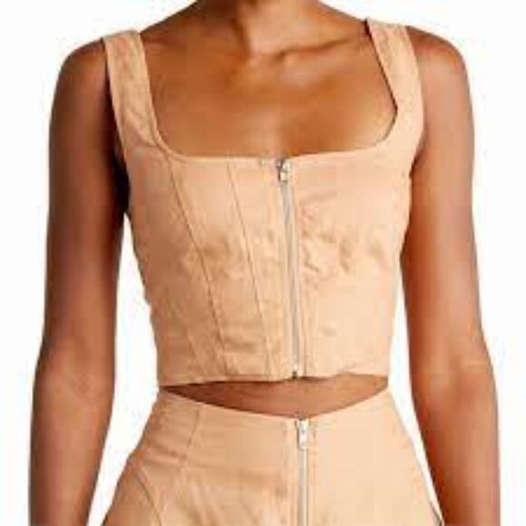 NWT Nicholas Darby Cropped Top With Zipper and Corset Seaming Twig - Picture 1 of 11